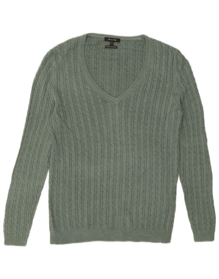 Massimo Dutti Maglione da donna con scollo a V UK 10 Small Green Viscosa