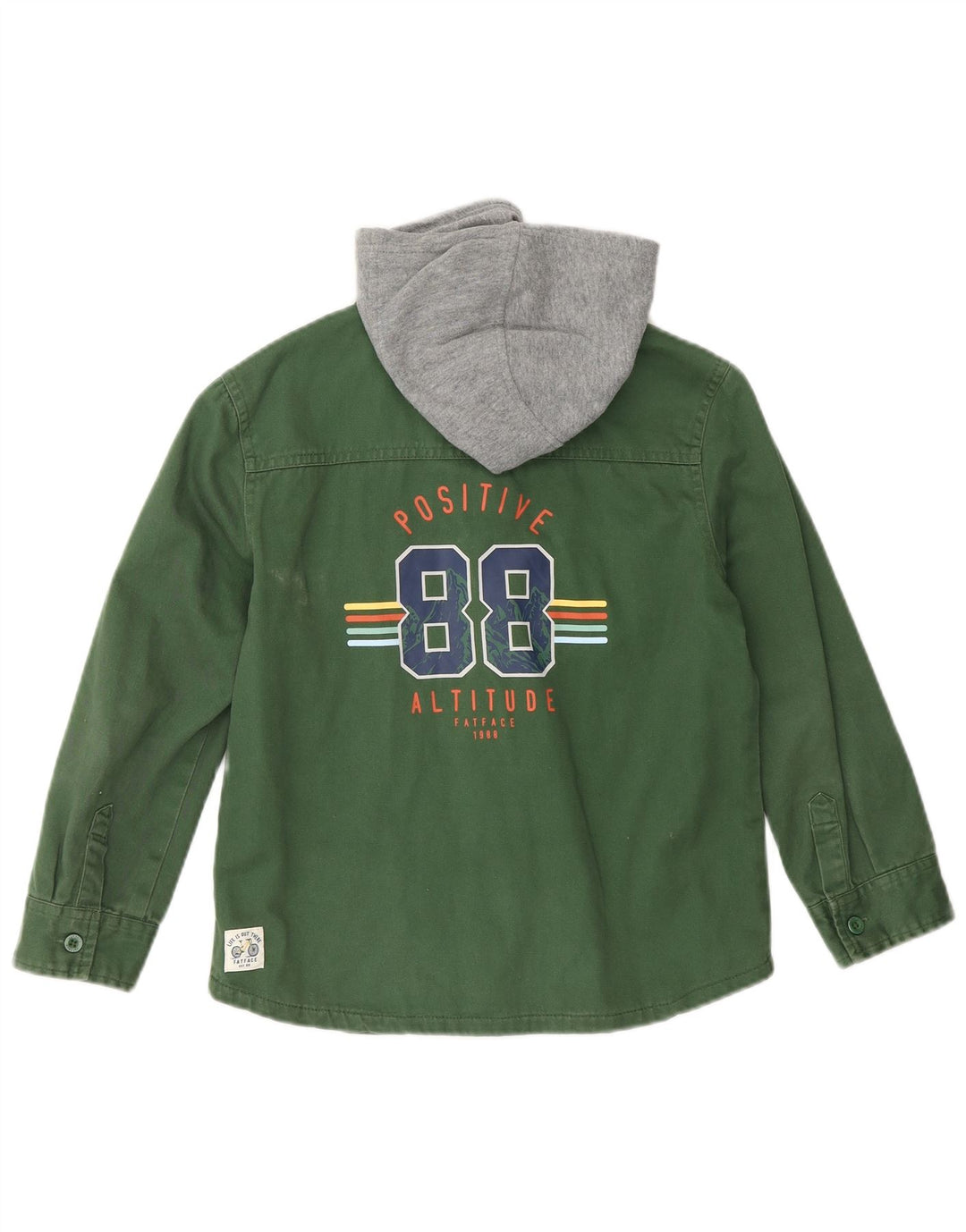 FAT FACE Camicia in denim da boscaiolo con cappuccio per ragazzi 7-8 anni Colore verde a blocchi