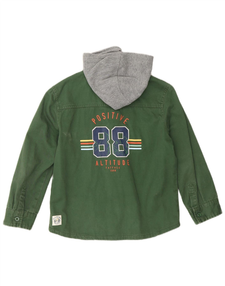 FAT FACE Camicia in denim da boscaiolo con cappuccio per ragazzi 7-8 anni Colore verde a blocchi