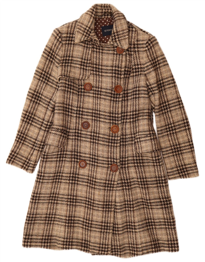 Cappotto Doppiopetto Donna Seventy IT 44 Lana Pied De Poule Beige Medio