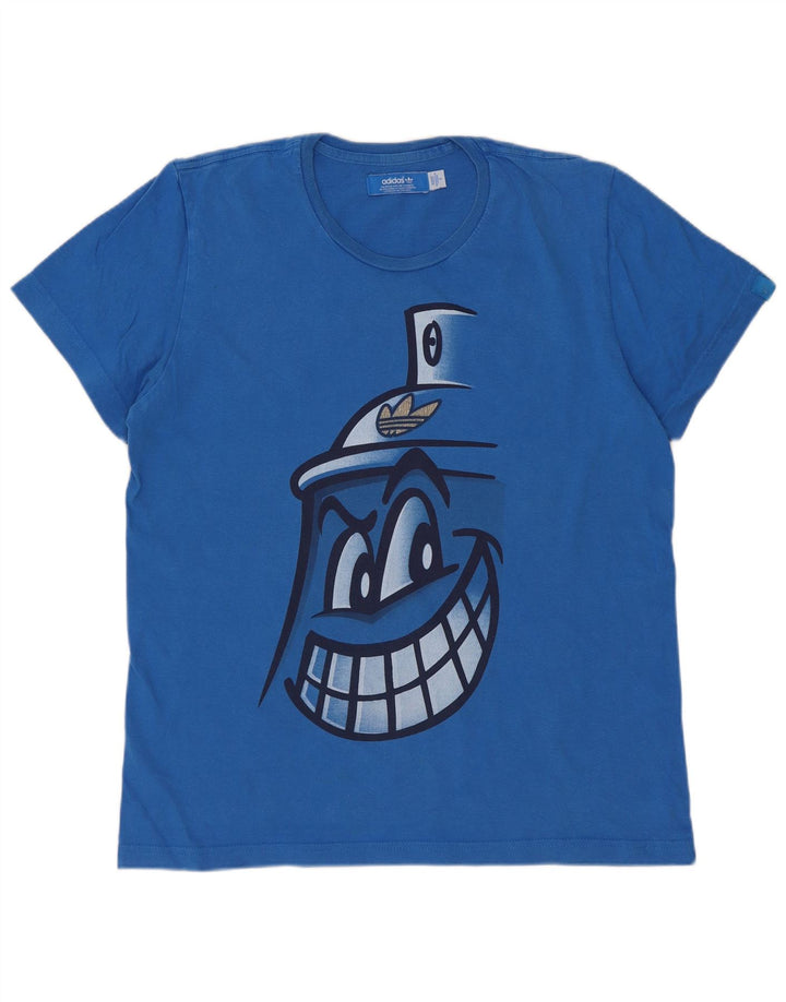T-shirt grafica da uomo Adidas Top piccola in cotone blu