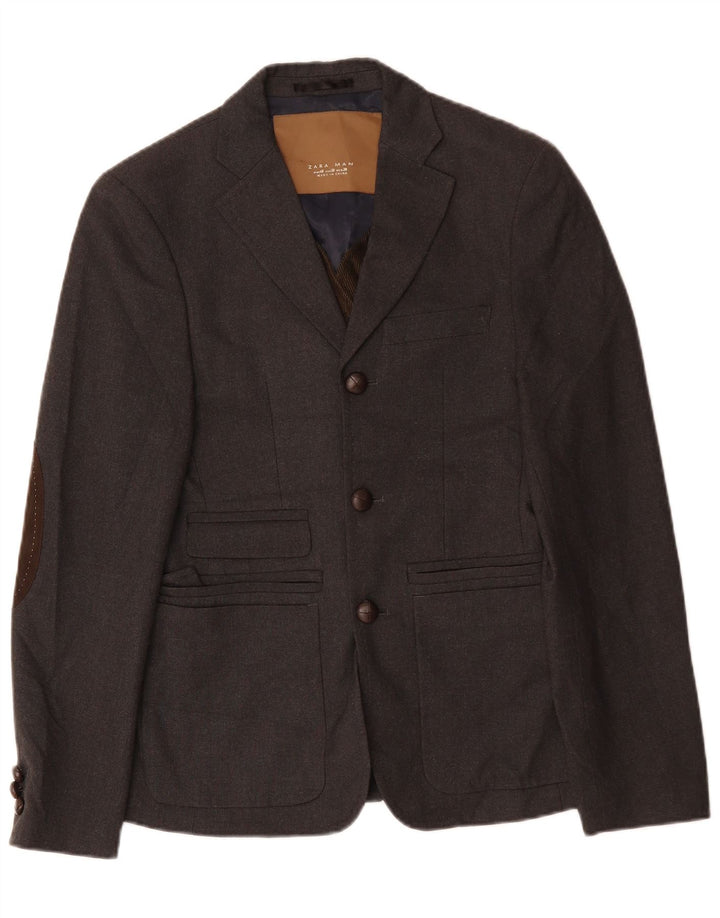 ZARA Giacca Blazer a 3 Bottoni da Uomo EU 48 Poliestere Grigio Medio