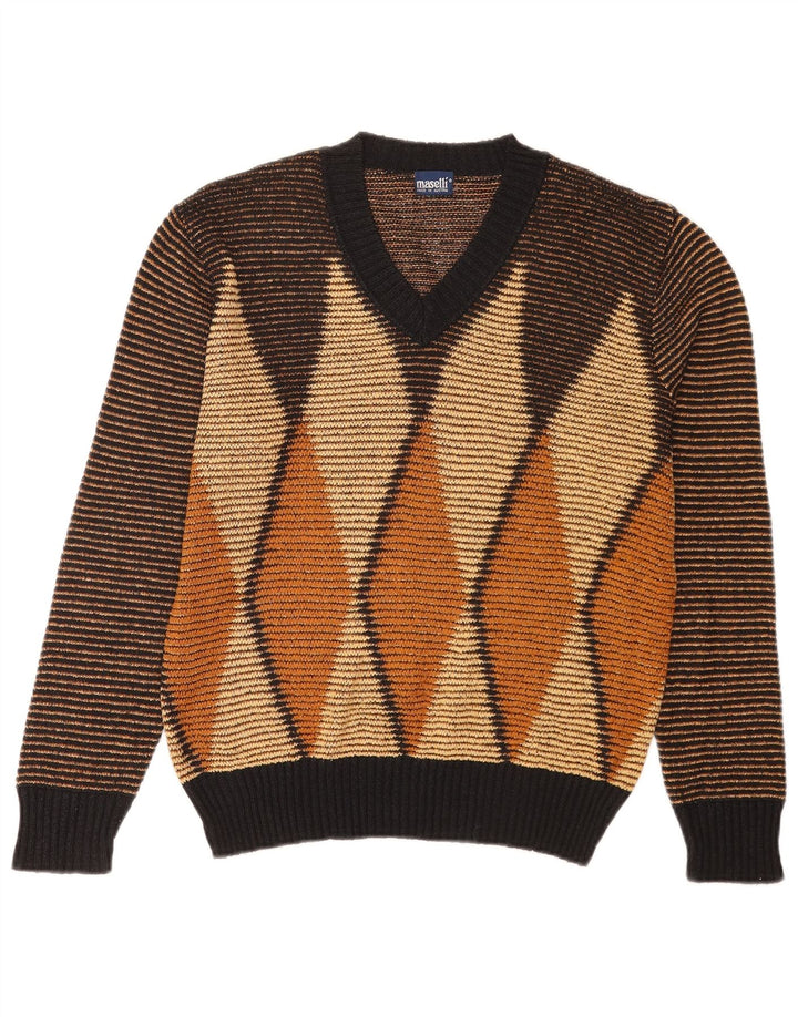 Maglione da uomo con scollo a V Maselli EU 50 Marrone medio a rombi/diamante