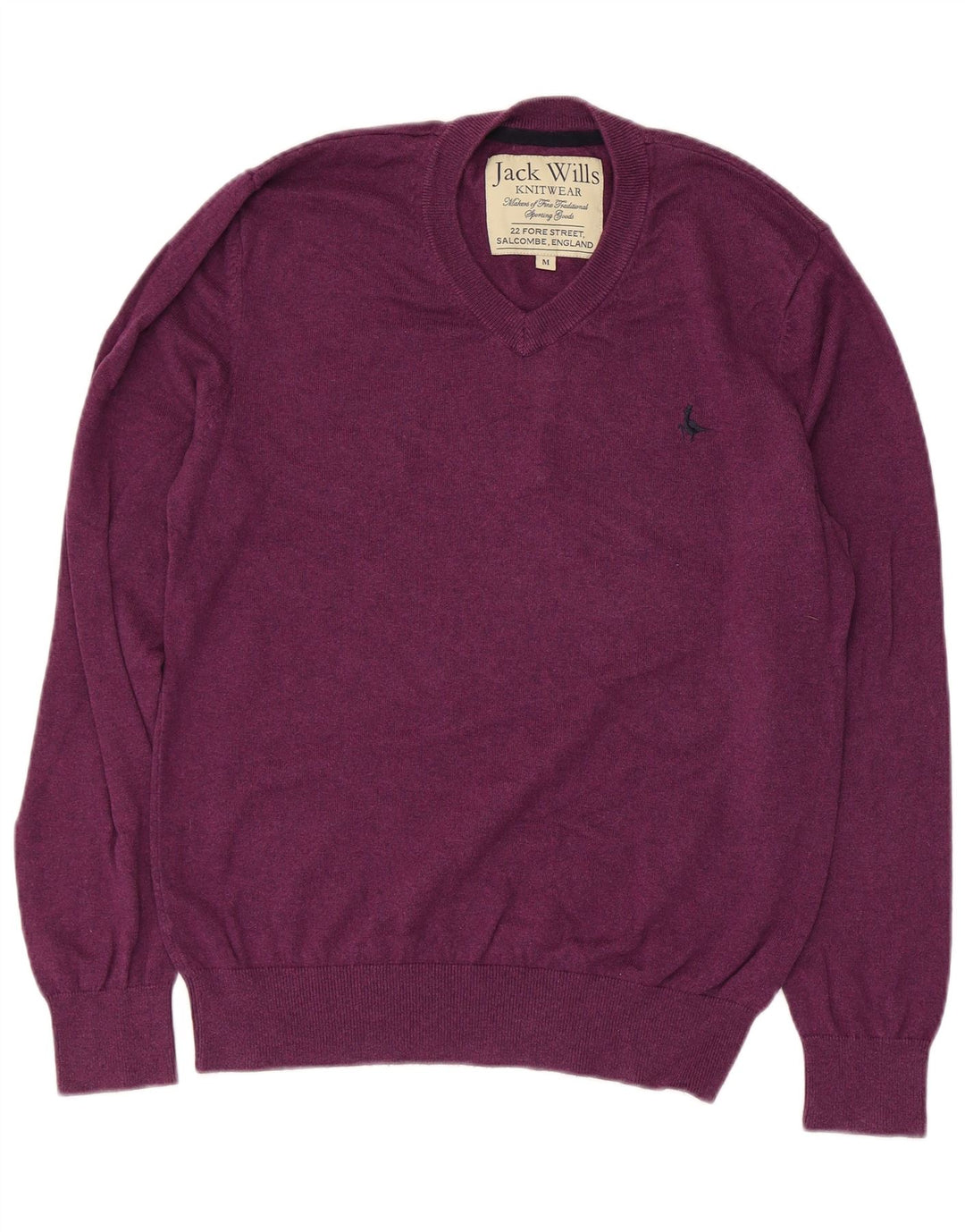 JACK WILLS Maglione da uomo con scollo a V in cotone viola medio
