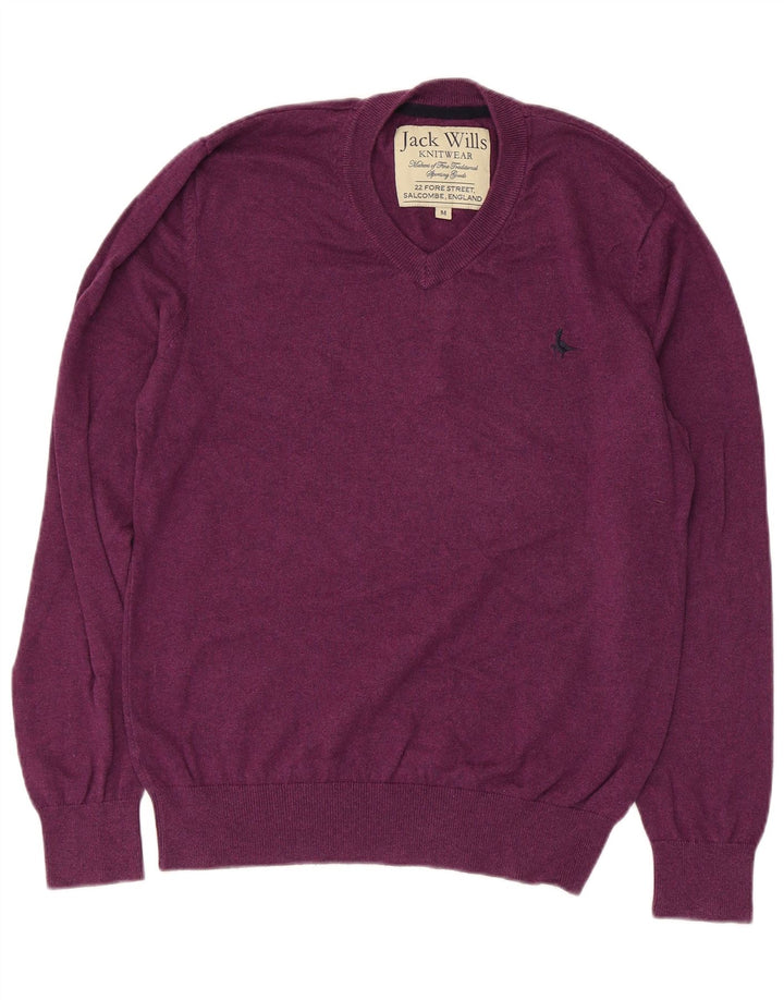 JACK WILLS Maglione da uomo con scollo a V in cotone viola medio