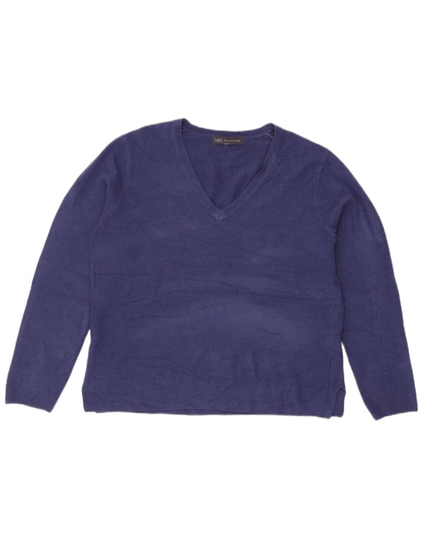 Maglione da donna con scollo a V Marks & Spencer UK 14 grande acrilico blu