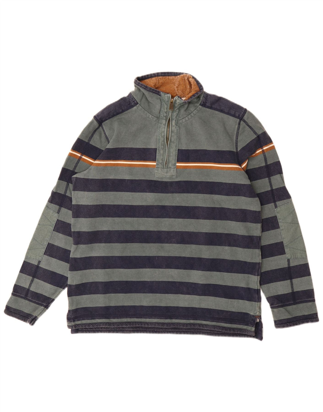 Felpa da uomo con collo con zip Fat Face Maglione in cotone a righe verde medio