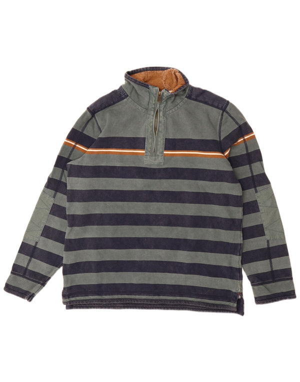 Felpa da uomo con collo con zip Fat Face Maglione in cotone a righe verde medio