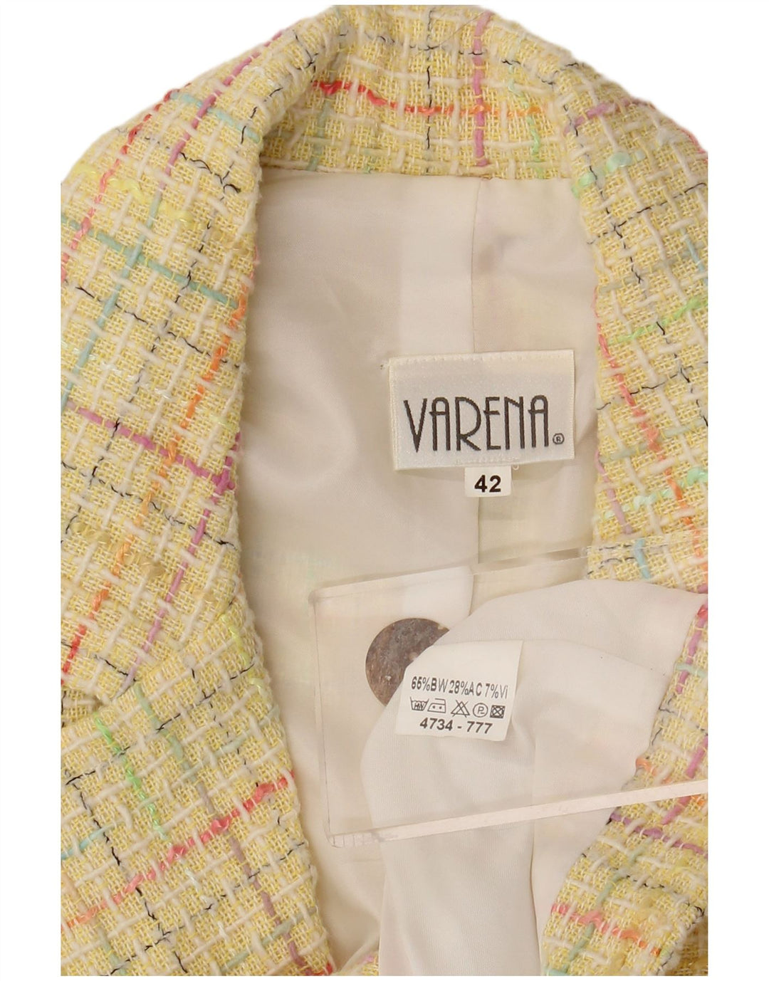 Giacca blazer vintage da donna a 3 bottoni IT 42 cotone a quadri giallo medio