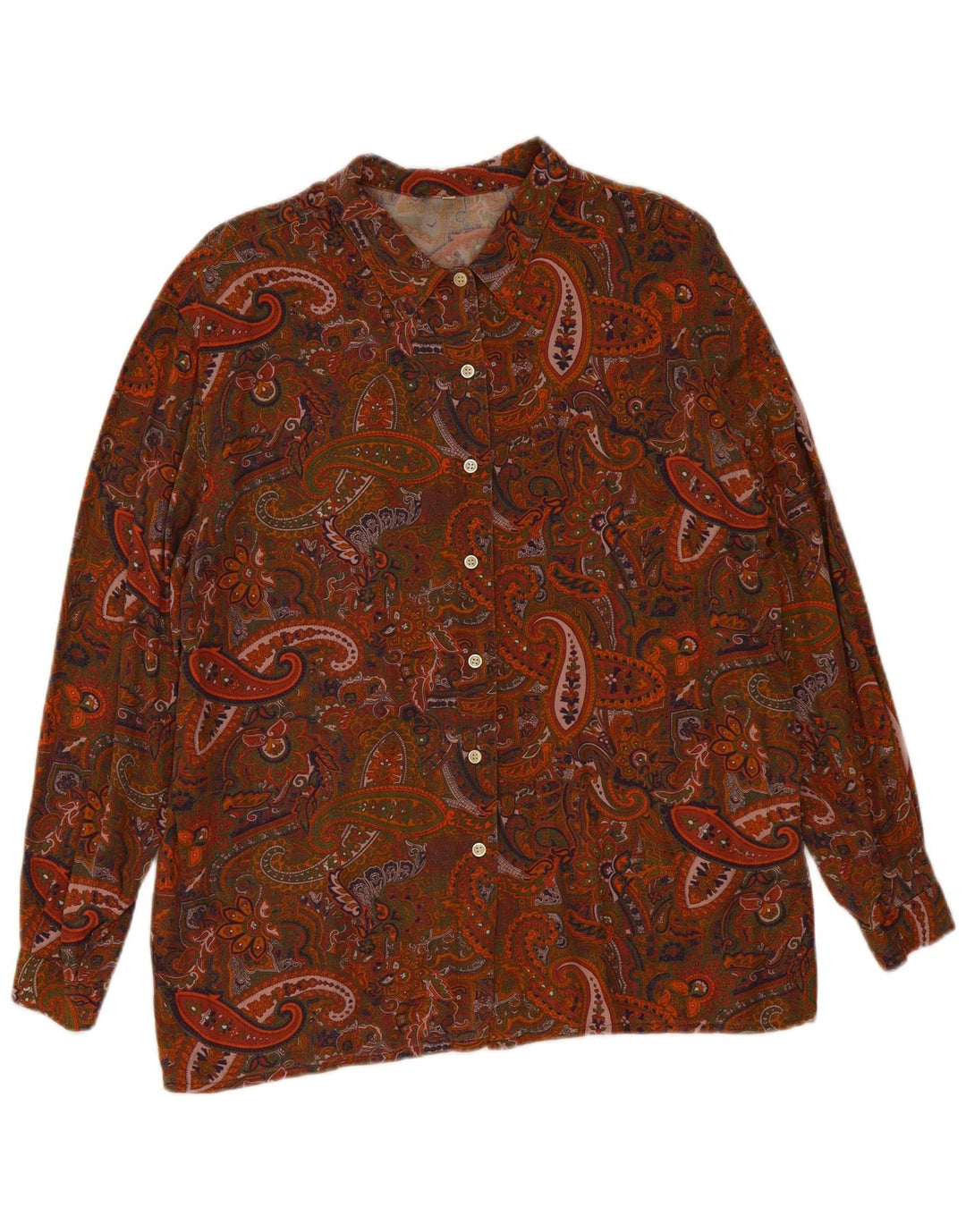 Camicia vintage da donna UK 16 grande motivo cachemire multicolore