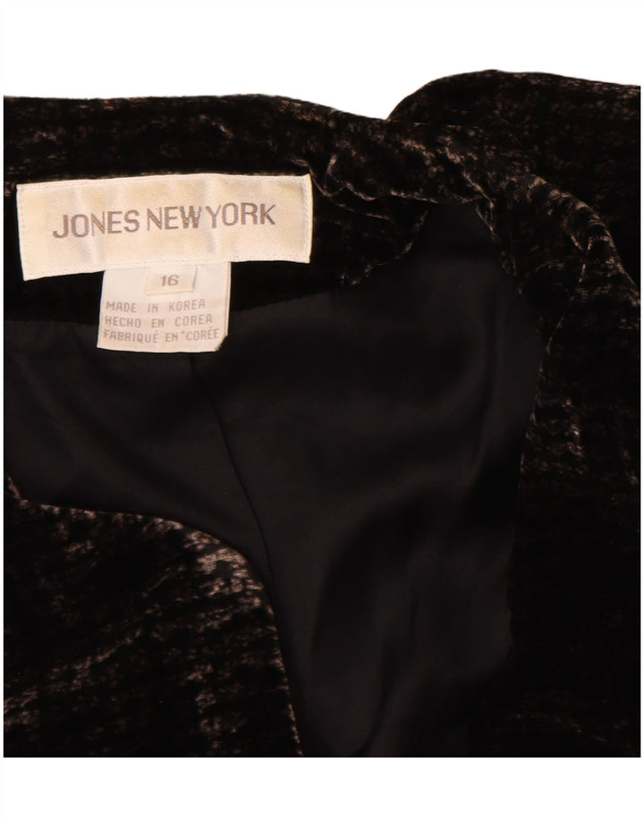 Giacca blazer in velluto a 2 bottoni da donna Jones New York UK 16 grande rayon nero