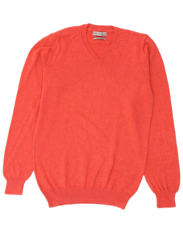 Maglione da uomo con scollo a V Marks & Spencer piccolo in cotone arancione