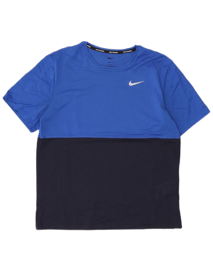 T-shirt Nike Dri Fit da uomo, top in poliestere color block blu medio
