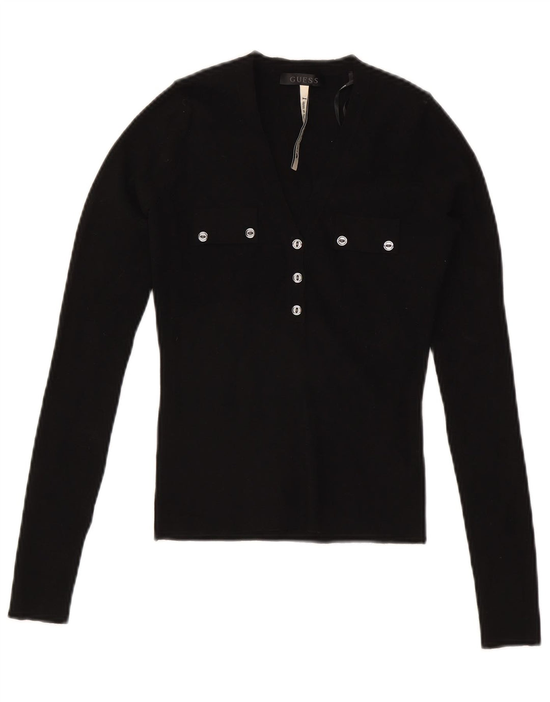 Guess Crop Top da donna a maniche lunghe UK 8 Small Nero in viscosa