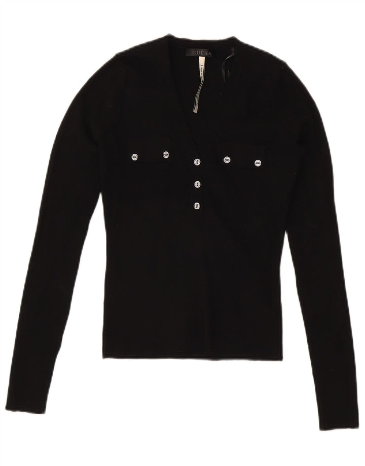 Guess Crop Top da donna a maniche lunghe UK 8 Small Nero in viscosa