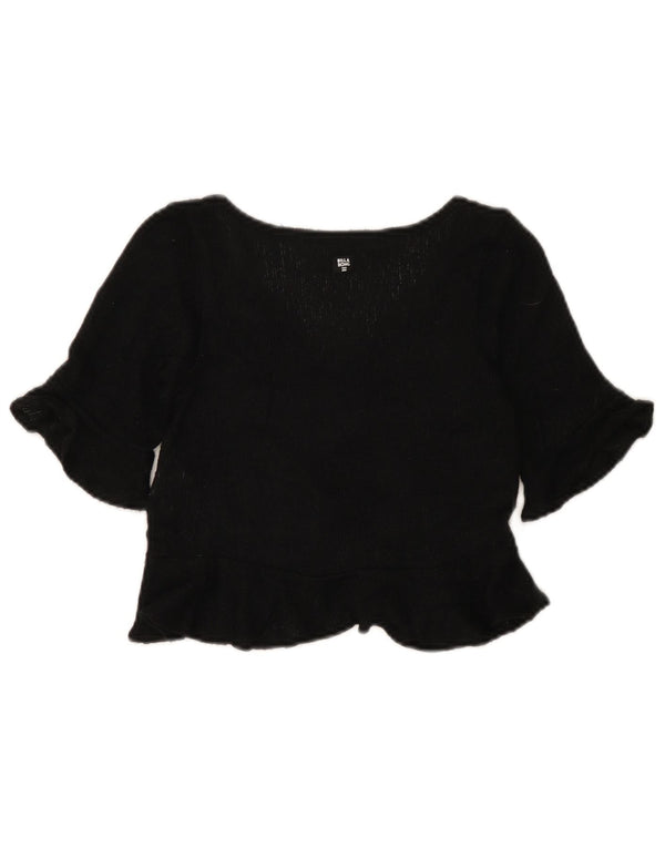 Billabong Donna Crop Top Manica a 3/4 Camicetta UK 6 XS Nero Poliestere