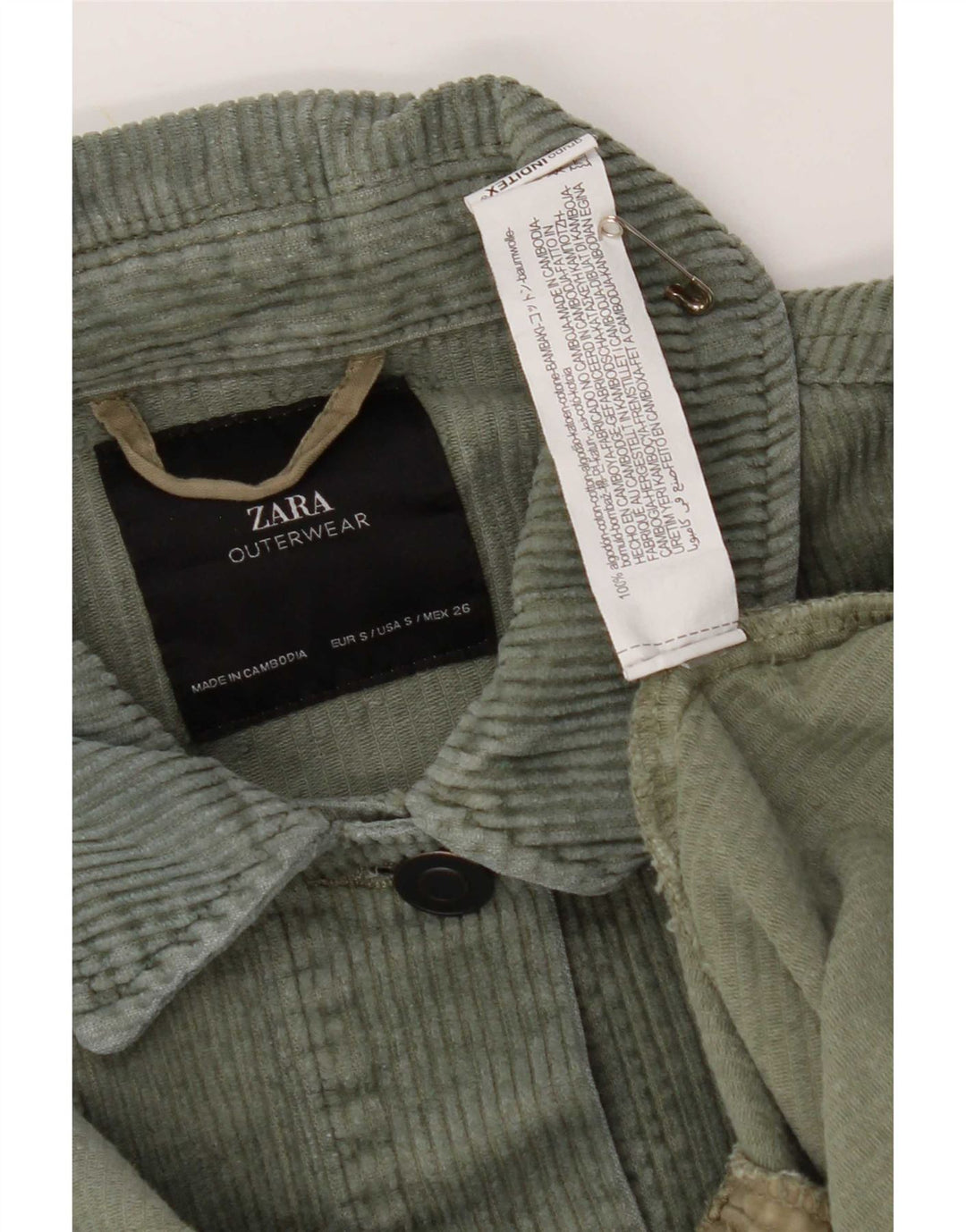 Giacca da donna oversize in velluto a coste Zara UK 10 piccola in cotone kaki