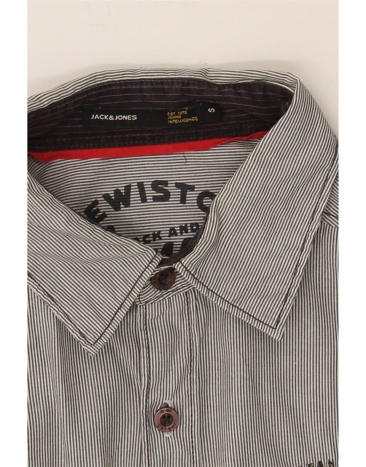 JACK & JONES Mens Military Shirt Small Grey Pinstripe Cotton Vintage Jack & Jones and Second-Hand Jack & Jones from Messina Hembry 
