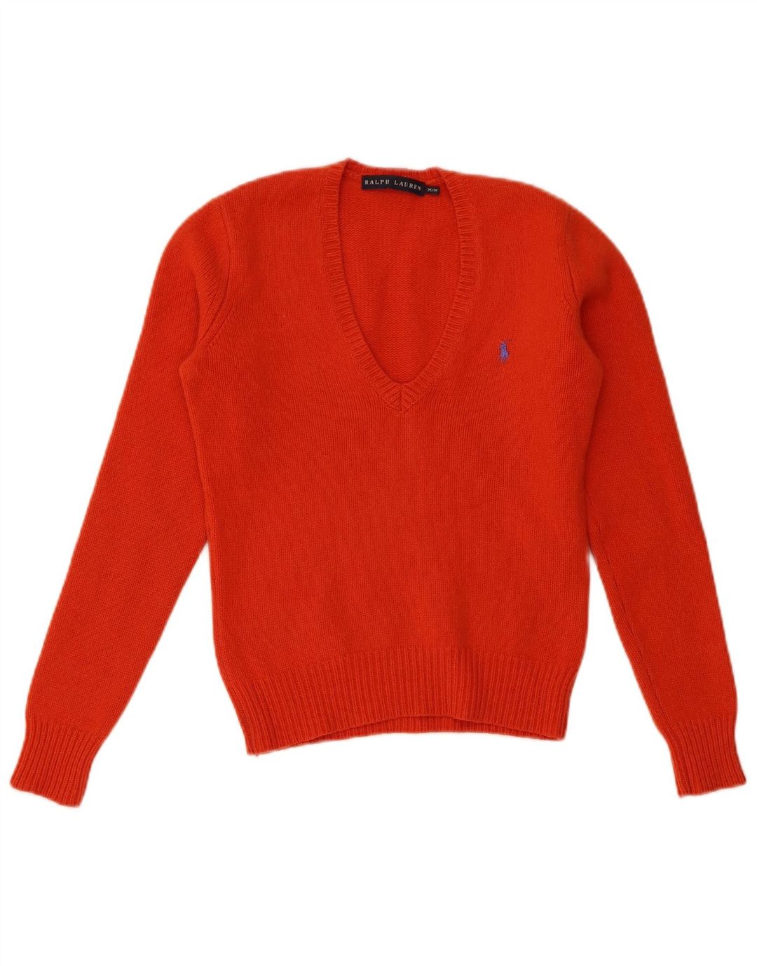 Maglione maglione con scollo a V da donna Ralph Lauren UK 12 Lana arancione medio