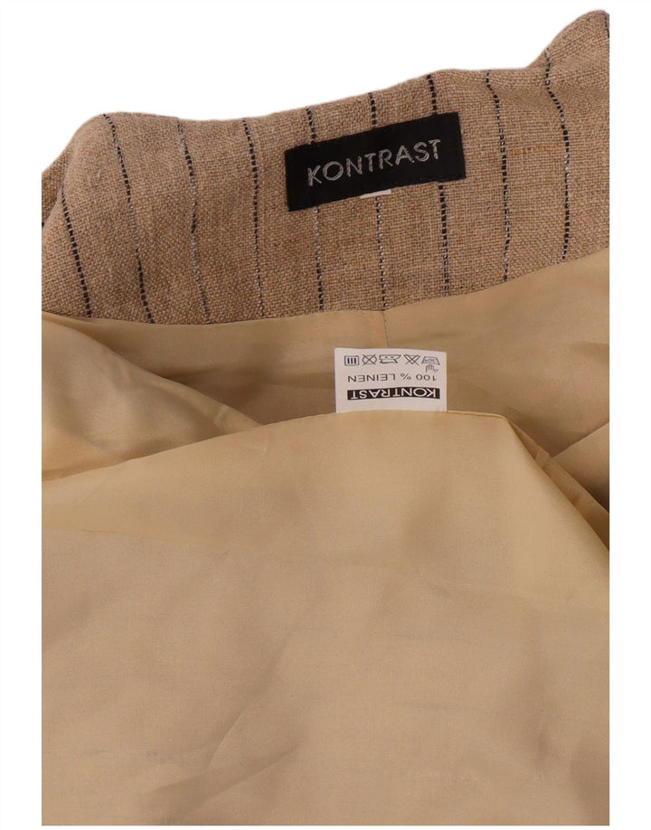 Giacca blazer da donna a 4 bottoni VINTAGE UK 14 Lino a righe beige medio