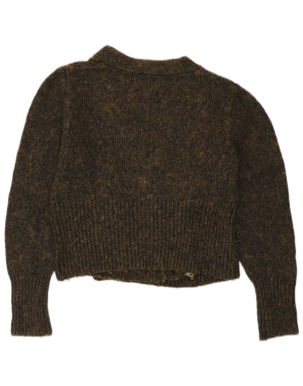 Maglione cardigan corto da donna Zara UK 10 piccolo cotone chiazzato grigio