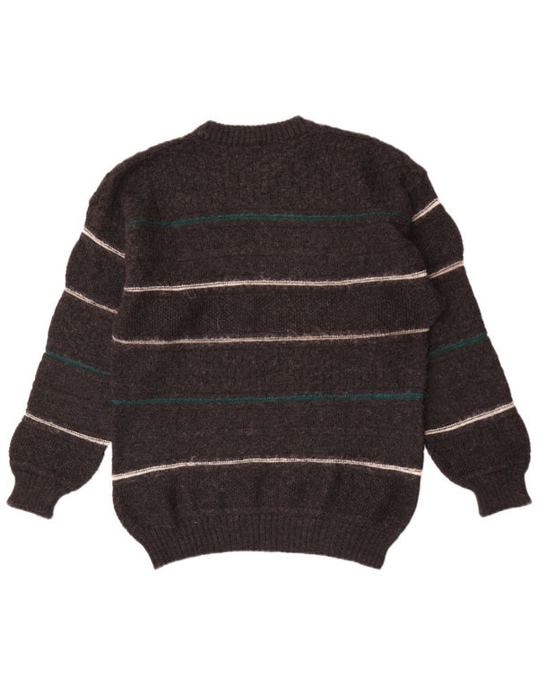 Maglione vintage da uomo girocollo in lana a righe grigio medio