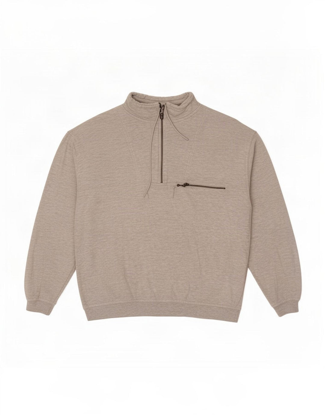 Felpa vintage da uomo con collo con zip, maglione grande, cotone grigio