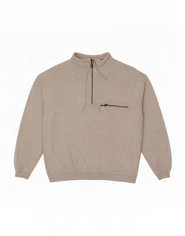Felpa vintage da uomo con collo con zip, maglione grande, cotone grigio