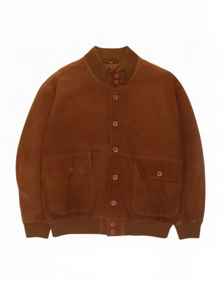 Giubbotto bomber vintage in pelle scamosciata da uomo IT 52 XL in pelle marrone