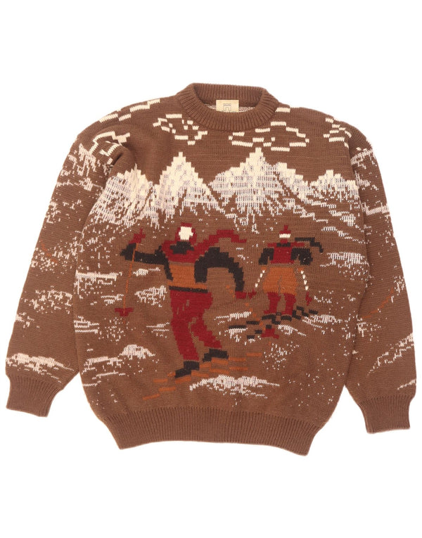 4 Castella Maglione girocollo con grafica da uomo IT 52 Large in lana marrone