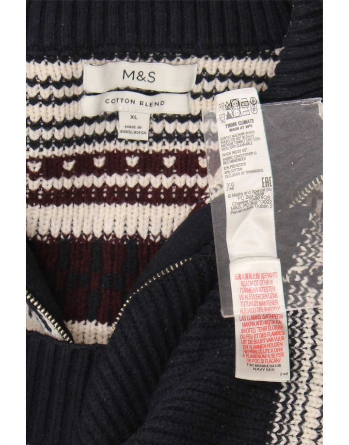 Maglione da uomo Marks & Spencer con zip e collo XL Blu navy Fair Isle