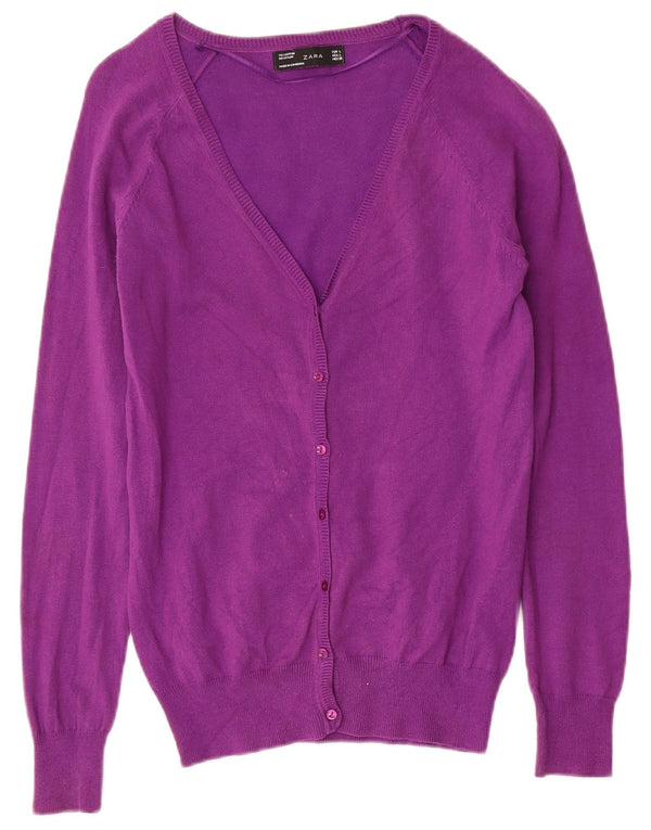 Maglione cardigan da donna Zara UK 14 grande cotone viola