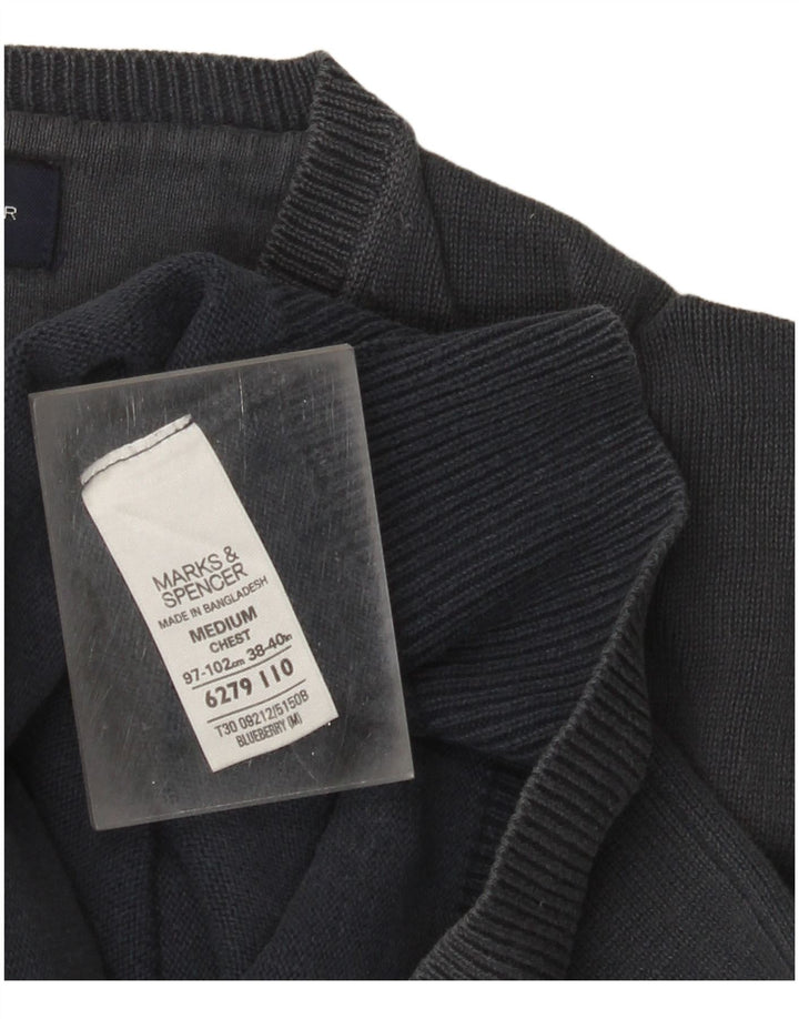 Maglione da donna con scollo a V Marks & Spencer UK 14 Cotone medio blu navy