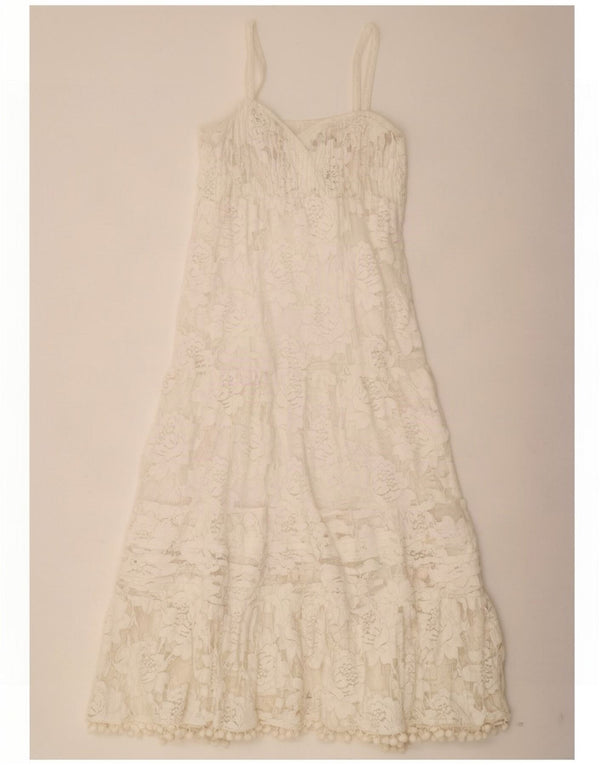Antica Sartoria Abito lungo da donna senza maniche in pizzo UK 12 Medium White Floral