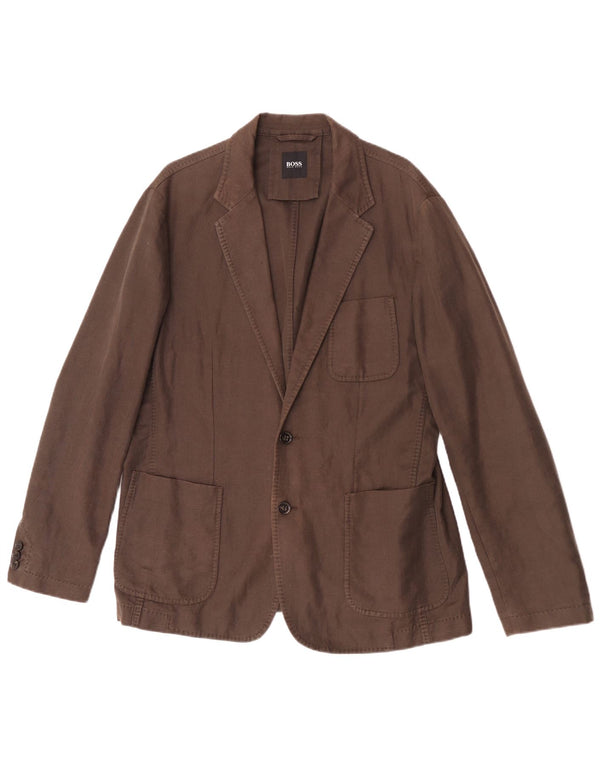Giacca blazer da uomo a 2 bottoni Hugo Boss EU 52 XL lino marrone