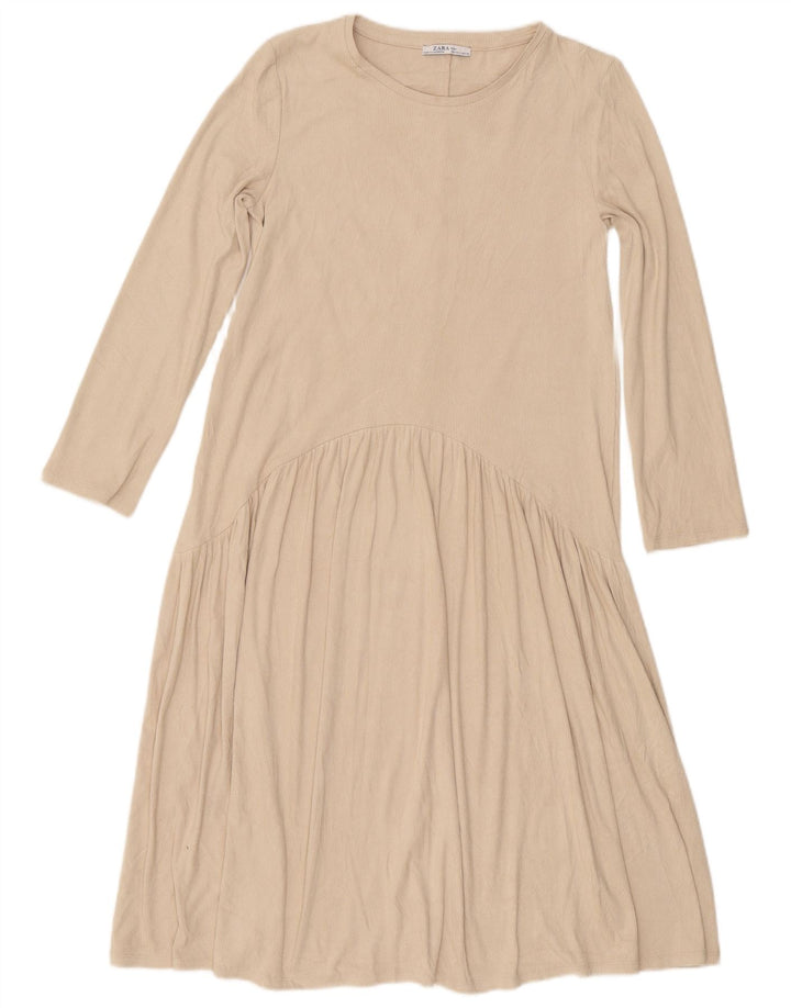 ZARA Womens Long Sleeve Maxi Dress UK 10 Small Beige