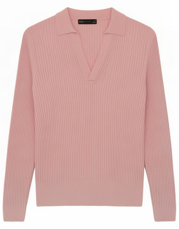 Marks & Spencer Polo a maniche lunghe da donna UK 14 Large Rosa Viscosa