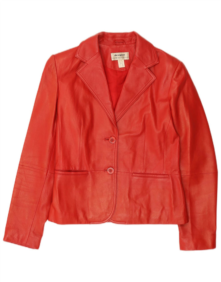 Giacca blazer in pelle da donna a 2 bottoni VINTAGE UK 10 piccola pelle rossa