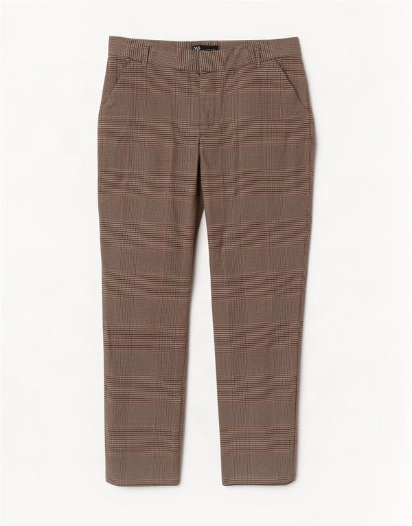 Pantaloni corti dritti da donna Zara grandi W30 L24 pied de poule marroni