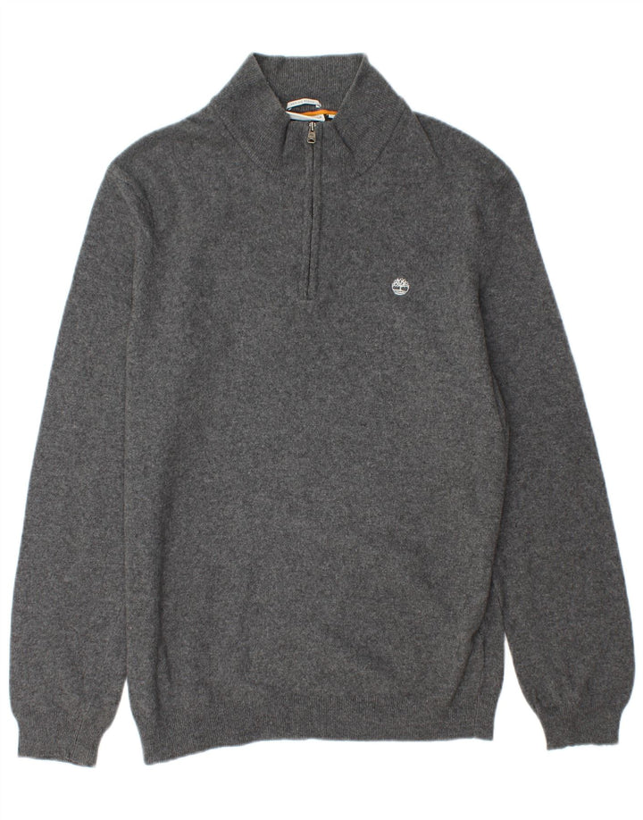 Timberland Maglione da uomo con zip e collo XL in lana merino grigia
