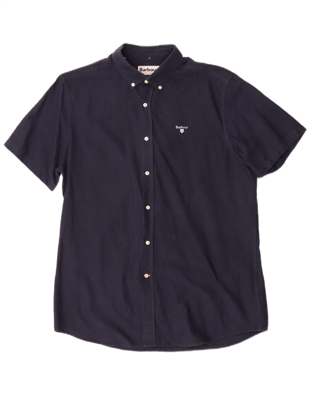 Barbour Uomo Camicia a maniche corte su misura in cotone medio blu navy