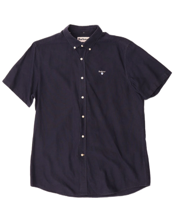 Barbour Uomo Camicia a maniche corte su misura in cotone medio blu navy