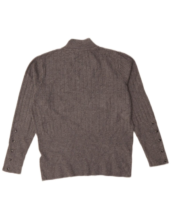 Maglione maglione a collo alto da donna Marks & Spencer UK 14 grande viscosa grigia