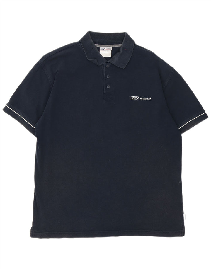 Polo Reebok da uomo in cotone a righe medie blu navy