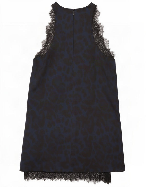 Abito a trapezio senza maniche da donna Zara UK 10 piccolo stampa animalier blu navy