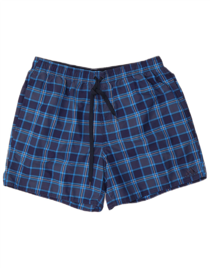 Pantaloncini sportivi Adidas da uomo di grandi dimensioni in nylon a quadri blu navy