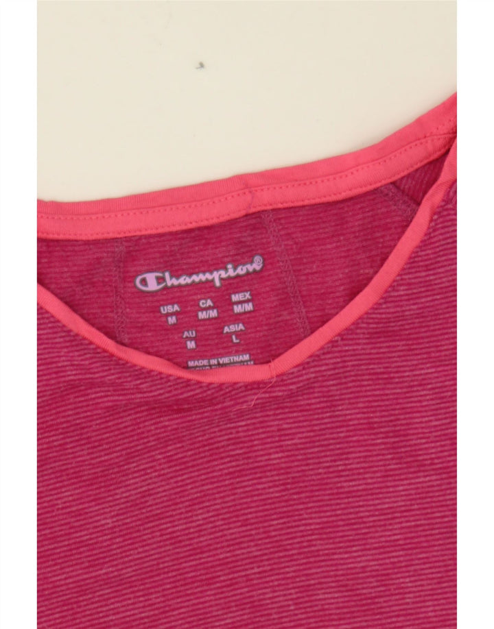 CHAMPION Womens Top Long Sleeve UK 12 Medium Pink Pinstripe Polyester Vintage Champion and Second-Hand Champion from Messina Hembry 
