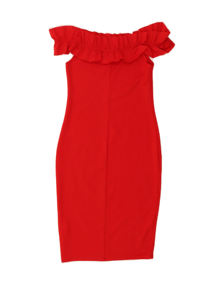 ZARA Womens Off Shoulder Bodycon Dress UK 12 Medium Red Polyester Vintage Zara and Second-Hand Zara from Messina Hembry 