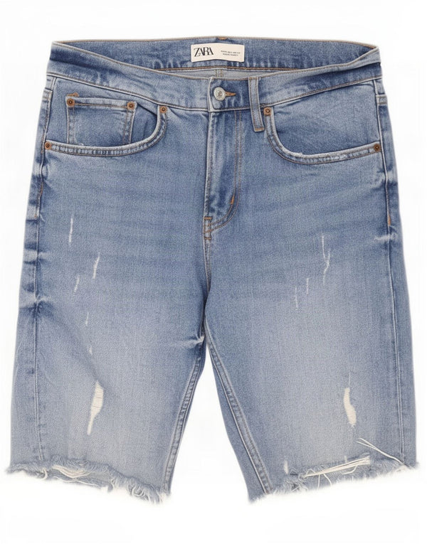Pantaloncini in denim invecchiato da donna Zara EU 36 XS W26 cotone blu