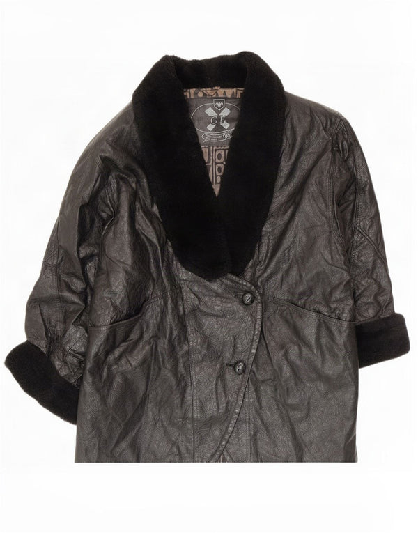 Giacca in pelle vintage da donna a 2 bottoni IT 44 media nera